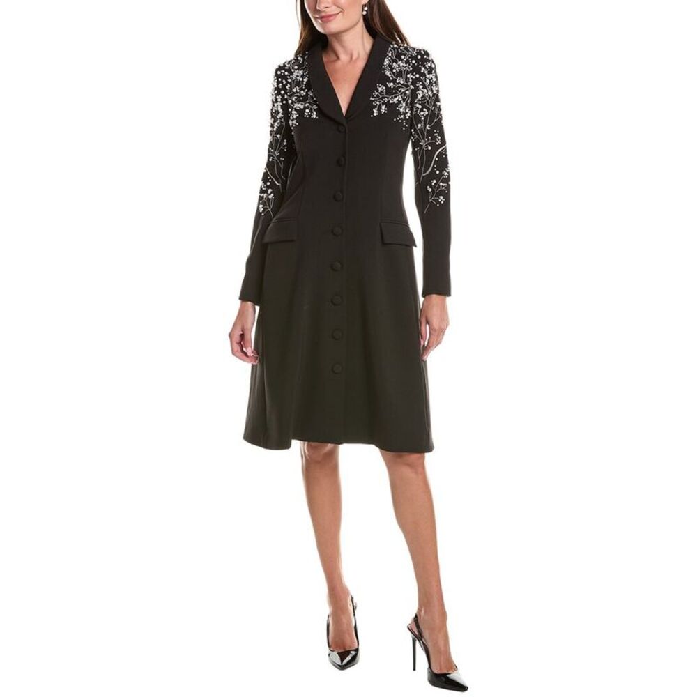 Teri Jon By Rickie Freeman Womens Crepe Pearl Floral Applique Blazer Dress,